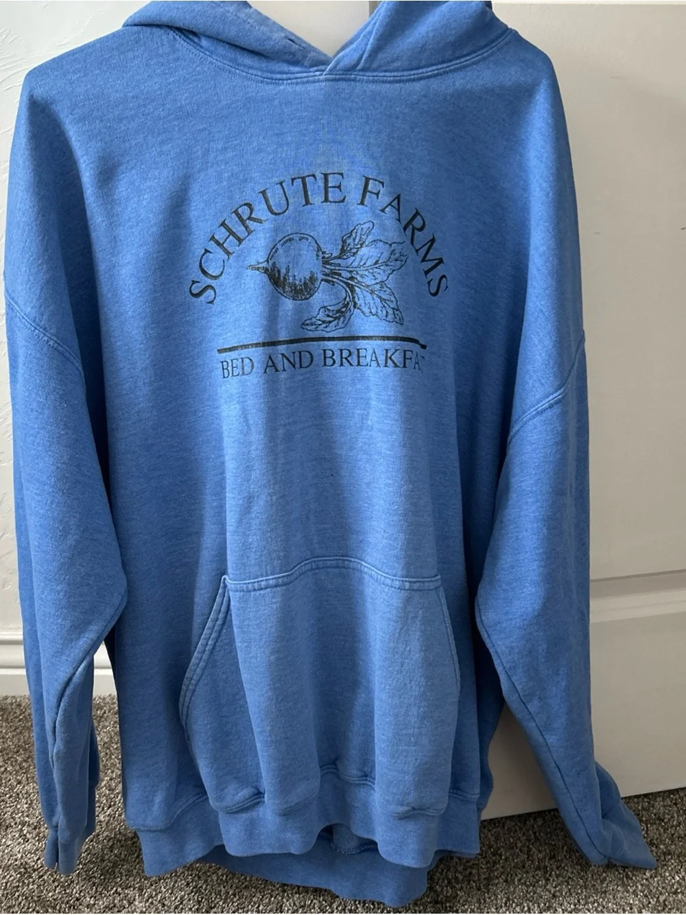 Gildan Blue Schrute Farms Bed and Breakfast Hoodie